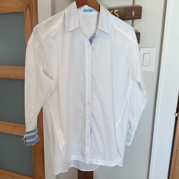 J.McLaughlin‎ Ermine Cotton Stretch Contrast Poplin Button White Blouse S NWOT - Picture 13 of 14